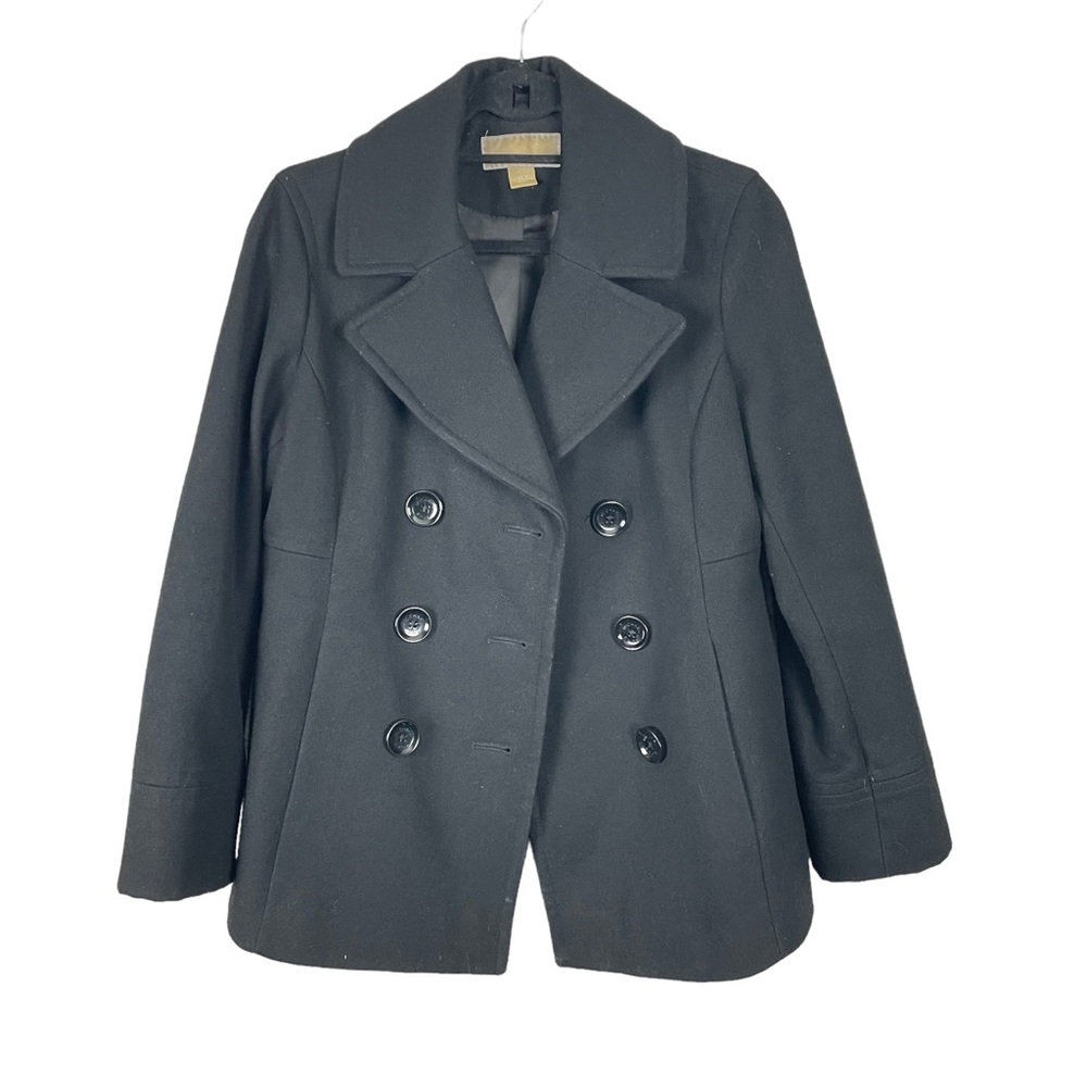 MICHAEL Michael Kors Black Wool Blend Pea Coat | Small Double-Breasted Pockets